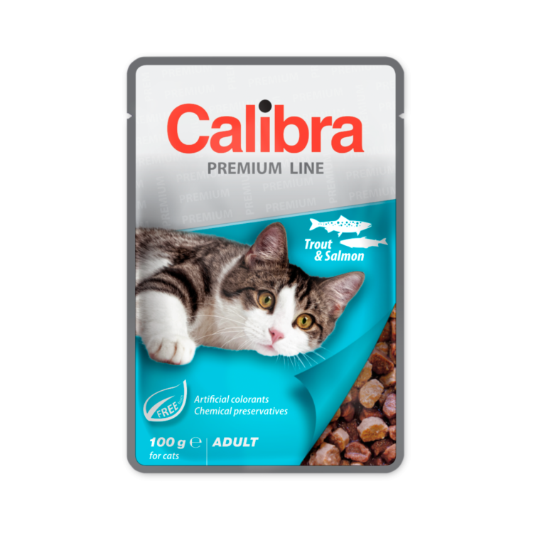 Calibra CAT PREMIUM ADULT TROUT & SALMON 100 G SASZETKA mokra karma z pstrągiem i łososiem dla kotów - thumbnail