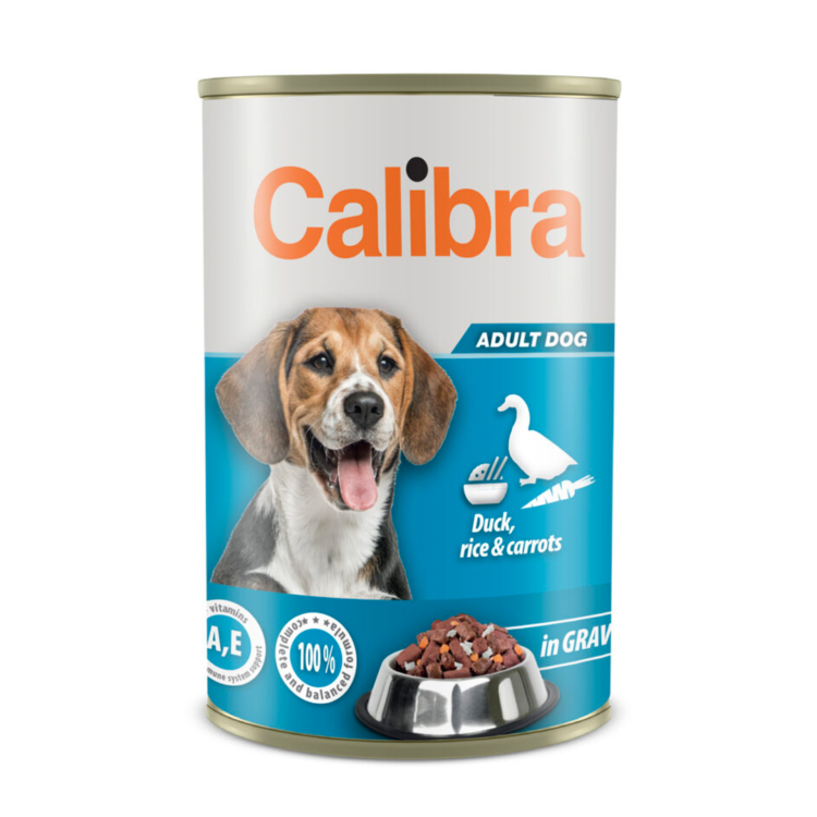 Calibra DOG ADULT DUCK, RICE, CARROTS 1240 G duża puszka z kaczką, ryżem i marchewką - thumbnail