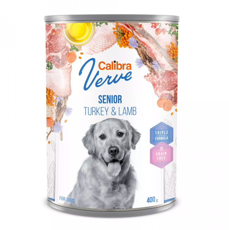 Calibra DOG VERVE GF SENIOR TURKEY & LAMB 400 G bezzbożowa mokra karma z indykiem i jagnięciną dla starszych psów - thumbnail
