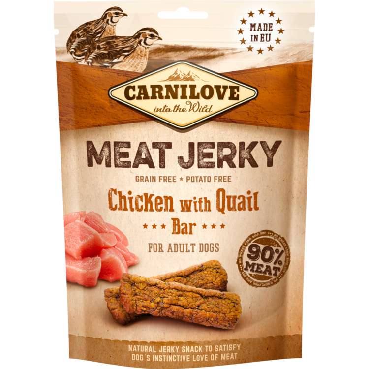Carnilove JERKY CHICKEN WITH QUAIL BAR 100 G batony proteinowe z kurczakiem i przepiórką dla psów - thumbnail