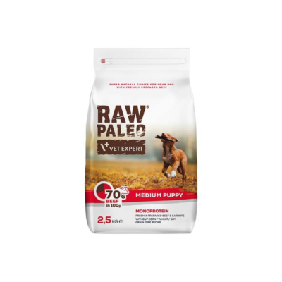 Vet Expert RAW PALEO DOG PUPPY MEDIUM BEEF 2,5 KG bezzbożowa karma z wołowiną dla rosnących psów małych ras