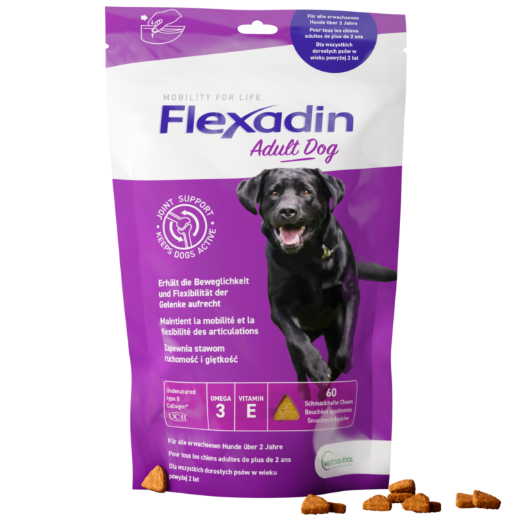 Vetoquinol FLEXADIN ADULT DOG 60 KĄSKÓW kolagenowe przekąski na stawy dla psa - thumbnail