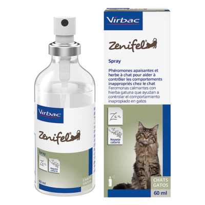 Virbac ZENIFEL SPRAY 60 ML feromony i wyciąg z kocimiętki o działaniu uspokajającym dla kotów
