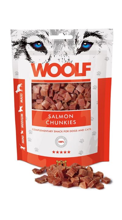 Woolf PRZYSMAK SALMON CHUNKIES 100 G smaczki z łososia dla psa i kota
