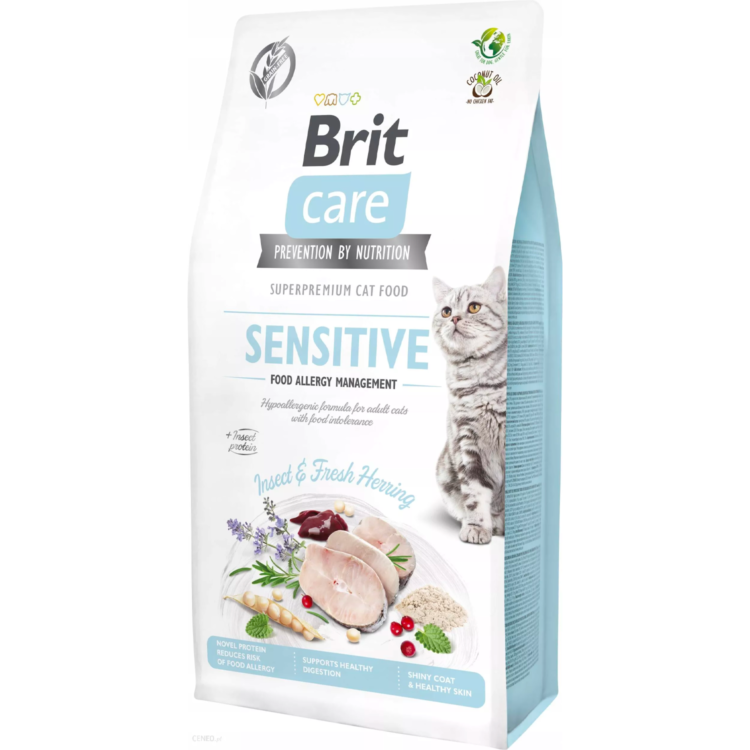Brit Care CAT GRAIN-FREE INSECT&HERRING SENSITIVE bezzbożowa karma dla kotów cierpiących na alergie pokarmowe - thumbnail