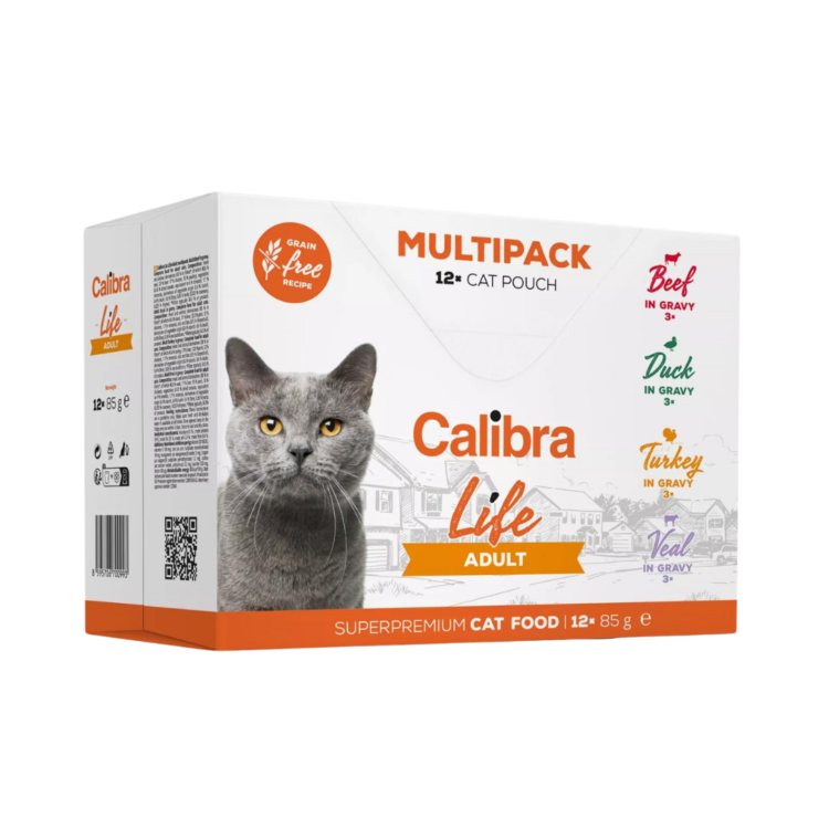 Calibra CAT LIFE POUCH ADULT MULTIPACK 12 x 85 G bezzbożowe saszetki z mięsem w sosie dla kota - 4 smaki - thumbnail