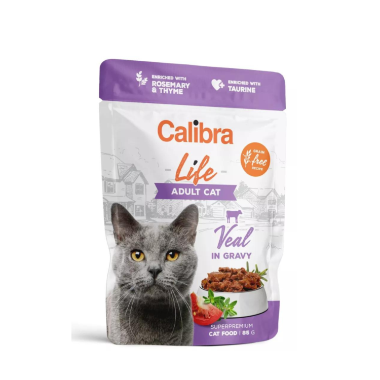 Calibra CAT LIFE POUCH ADULT VEAL IN GRAVY 85 G wysokomięsna saszetka z cielęciną w sosie dla kota - thumbnail