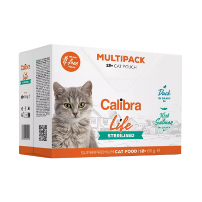 Calibra CAT LIFE POUCH STERILISED MULTIPACK 12 x 85 G bezzbożowe saszetki z mięsem w sosie dla kotów kastrowanych - 2 smaki