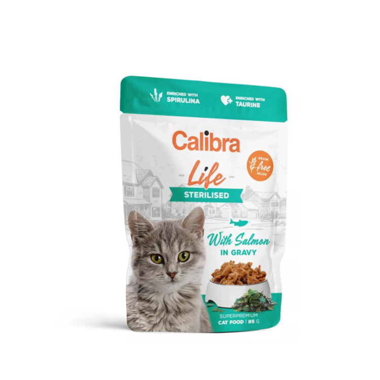 Calibra CAT LIFE POUCH STERILISED SALMON IN GRAVY 85 G saszetka z łososiem w sosie dla kotów kastrowanych - thumbnail