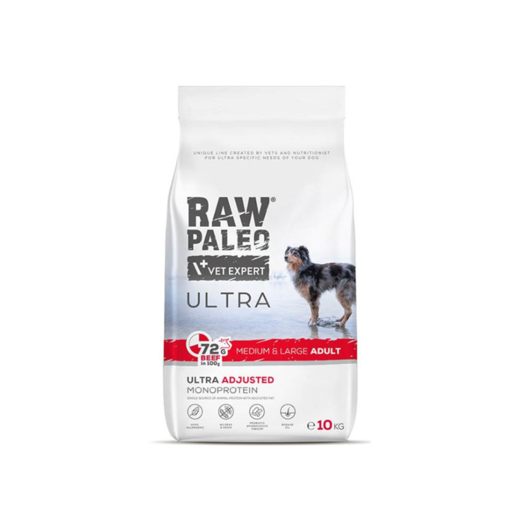 Vet Expert RAW PALEO ULTRA DOG ADULT MEDIUM/LARGE BEEF 10 KG sucha karma z wołowiną dla psów dorosłych ras średnich i dużych - thumbnail