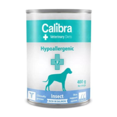 Calibra VD DOG HYPOALLERGENIC INSECT&SALMON 400 G NEW mokra karma z owadami i łososiem do stosowania przy nietolerancji pokarmowej i wypadaniu sierści - thumbnail nav