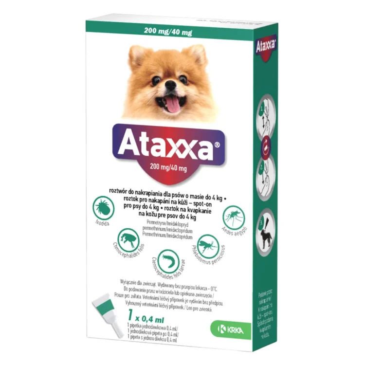 KRKA ATAXXA SPOT-ON 0,4 ML krople przeciw pchłom i kleszczom dla psa o wadze do 4 kg (1 pipeta) - thumbnail