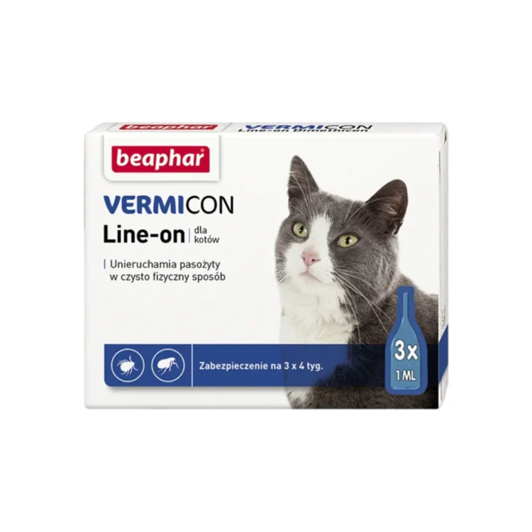 Beaphar LINE-ON VERMICON krople przeciw pchłom i kleszczom dla kota (3 x 1 ml) - thumbnail